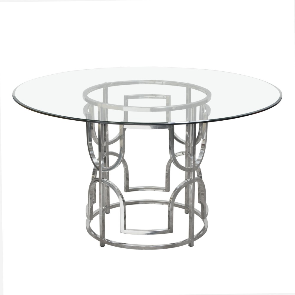 Diamond Sofa Round Glass Top Dining Table Round Stainless Steel Base