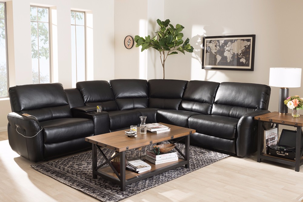Black Bonded Leather Power Reclining Sectional Sofa