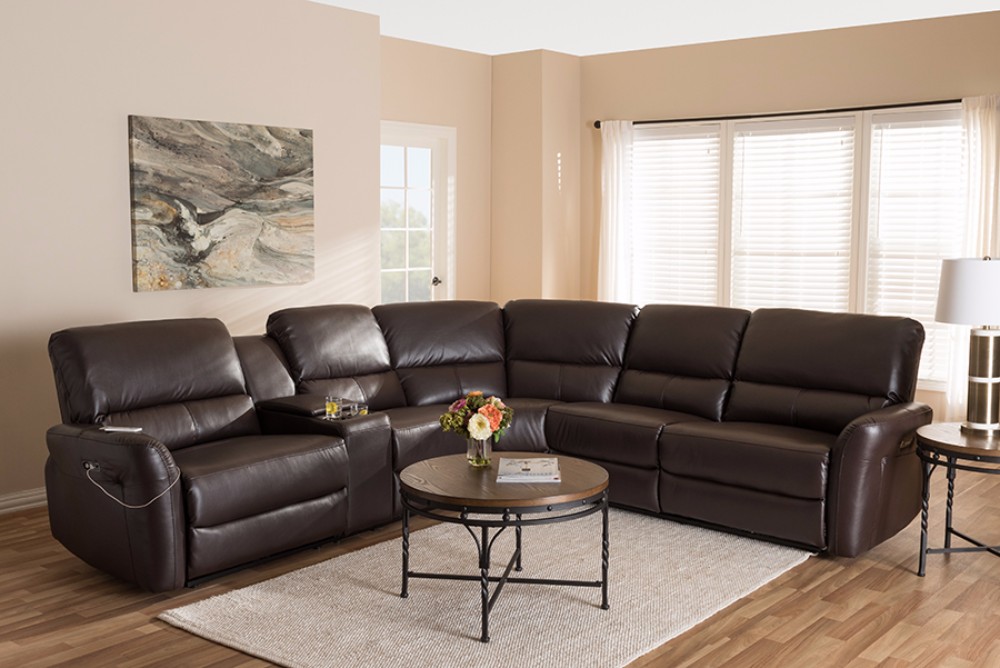 Dark Brown Bonded Leather Power Reclining Sectional