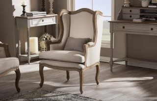 Baxton Studio Oreille French Provincial Style White Wash Distressed Two-tone Beige Upholstered Armchair ASS561Mi-CG4 - Armchairs