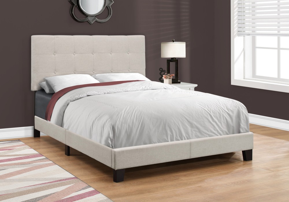 Bed - Full Size / Beige Linen - Monarch Specialties I-5921f