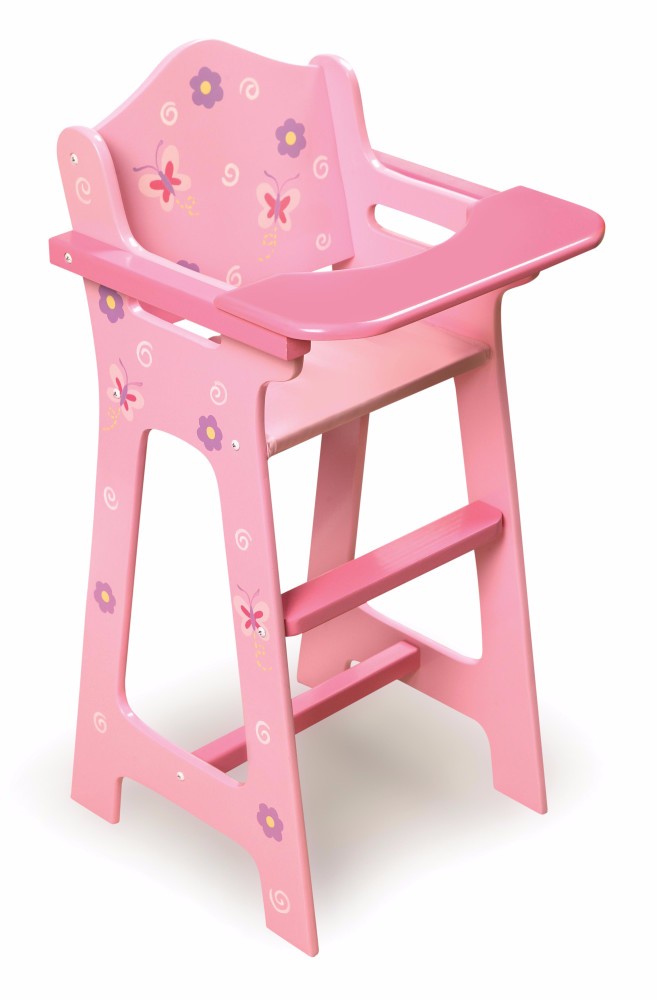 Blossoms & Butterflies Doll High Chair In Pink - Badger Basket 01014