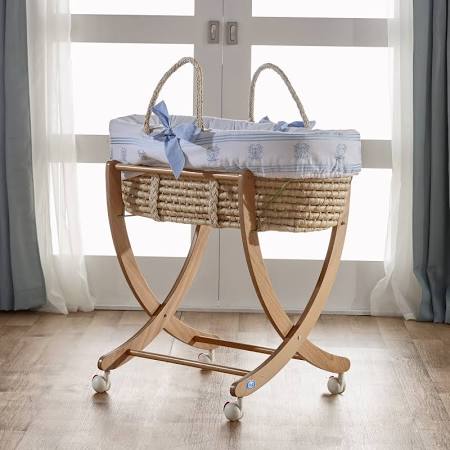 Blue Moses Basket W/ Natural Stand - Pali Design 5200-bl-nat