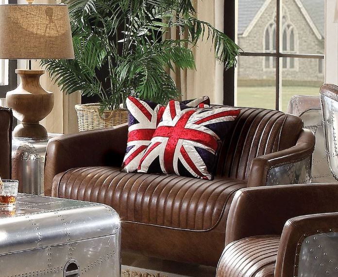 Brancaster Loveseat In Retro Brown Tg Leather & Aluminum - Acme Furniture 53546