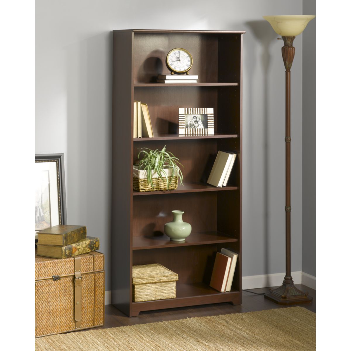 Cabot 5 Shelf Bookcase In Harvest Cherry - Bush Furniture Wc31466-03