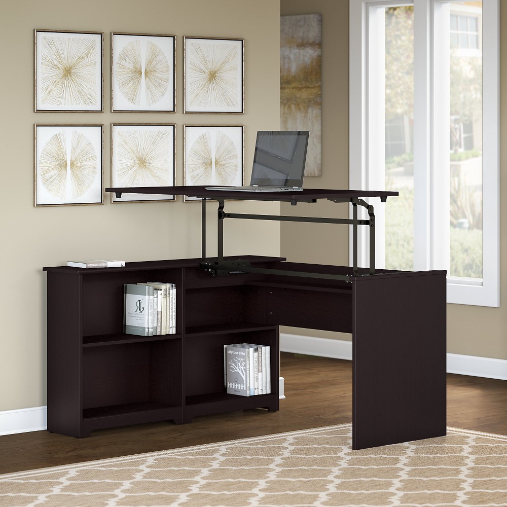 Cabot 52w 3 Position Sit To Stand Corner Bookshelf Desk In Espresso Oak - Bush Furniture Wc31816-03