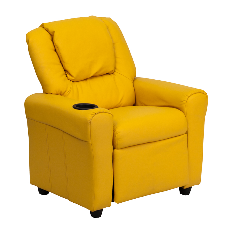 Contemporary Yellow Vinyl Kids Recliner W/ Cup Holder & Headrest - Flash Furniture Dg-ult-kid-yel-gg