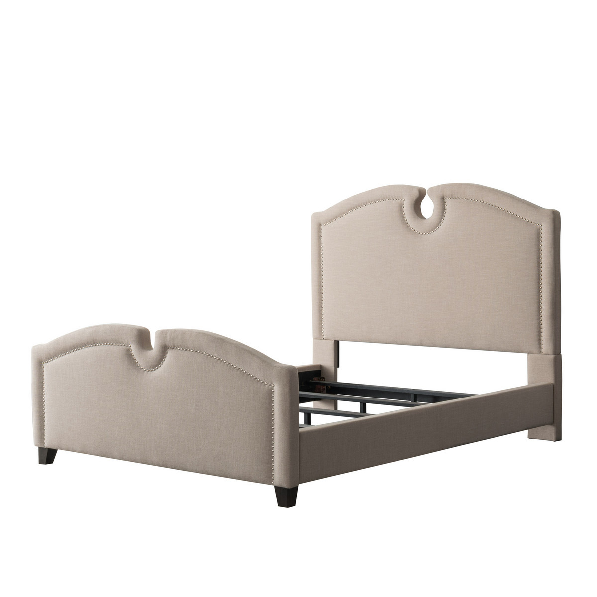Beige Fabric Curved Top Bed King