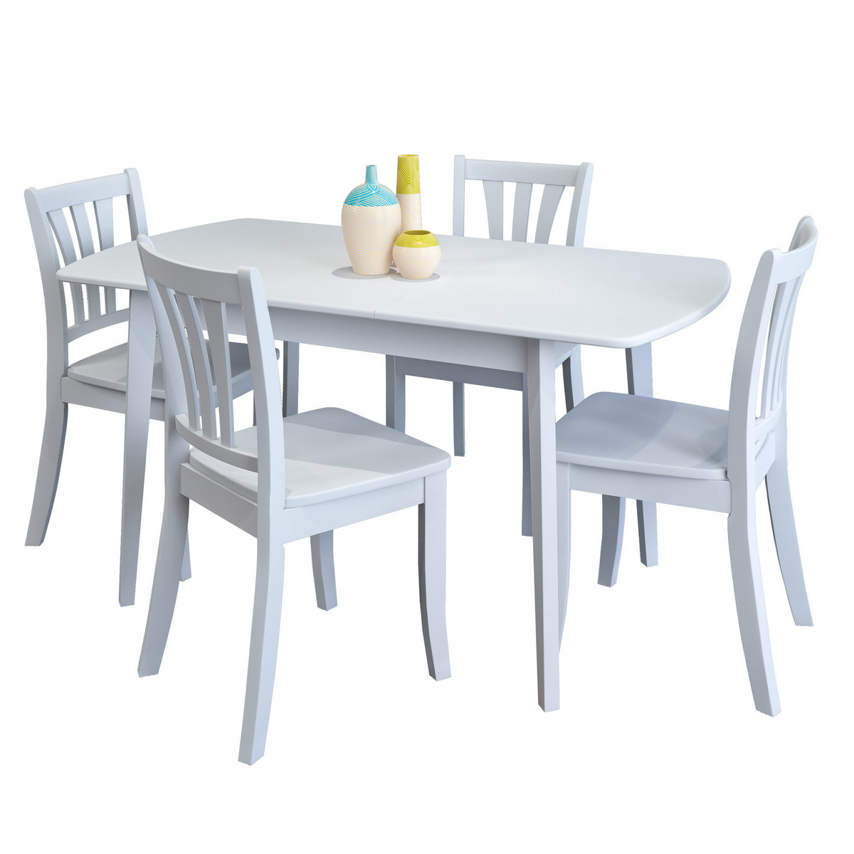 Extendable White Wooden Dining Set