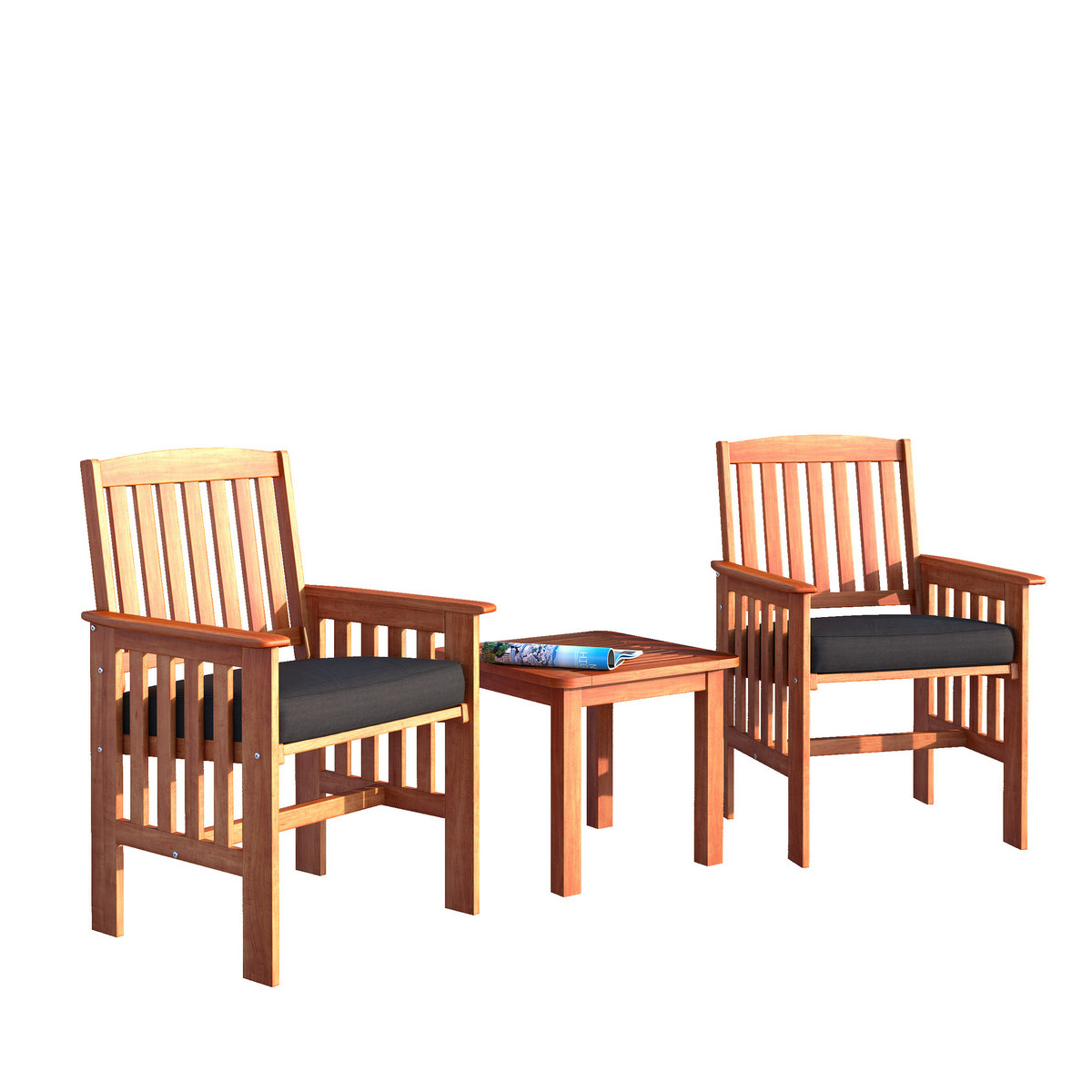 Corliving Pex-864-z Miramar 3pc Cinnamon Brown Hardwood Outdoor Chair & Side Table Set