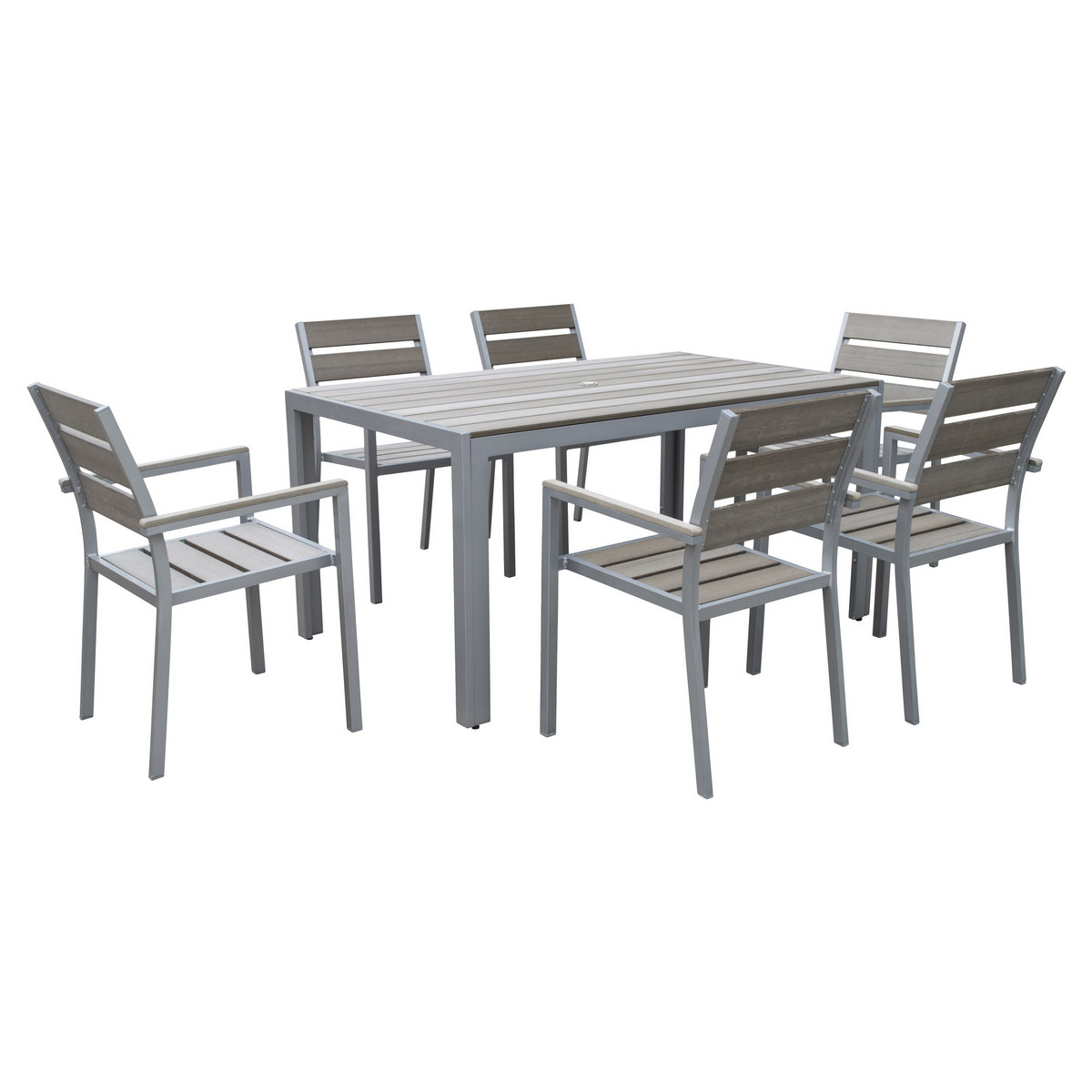 Corliving Pjr-572-z2 Gallant 7pc Sun Bleached Grey Outdoor Dining Set