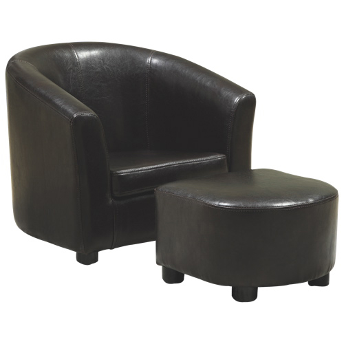 Monarch Specialties Kids 2Pc Ottoman and Chair Set in Dark Brown Leatherette - I-8103