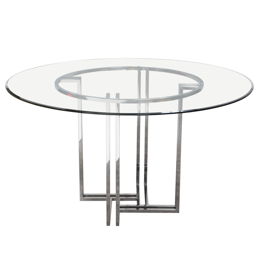 Nova Lifestyle Steel Round Dining Table Glass Top