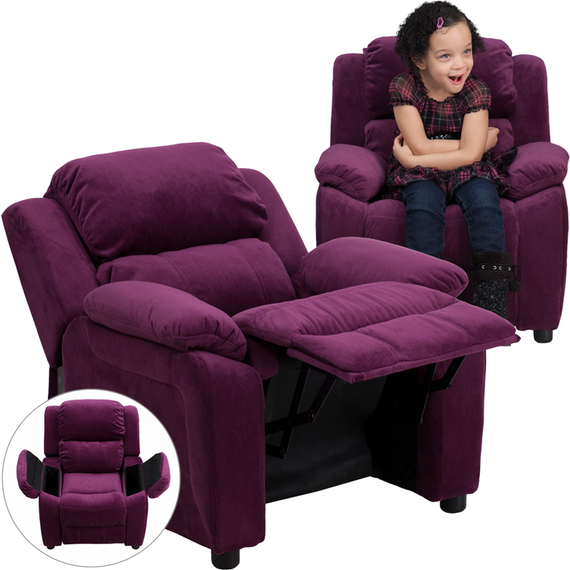 Deluxe Padded Contemporary Purple Microfiber Kids Recliner W/ Storage Arms - Flash Furniture Bt-7985-kid-mic-pur-gg