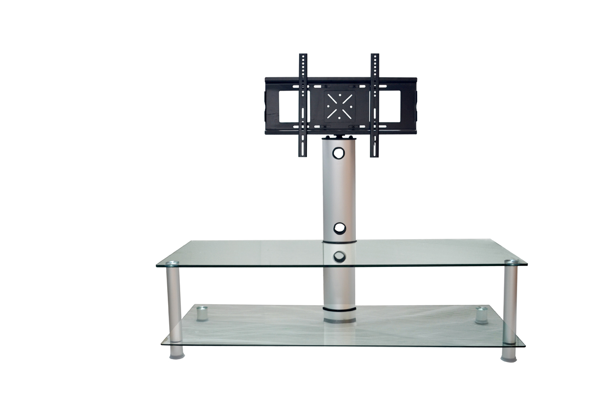 Design To Fit Clear Glass &amp; Walnut Plasma LCD TV Stand  w/ Bracket  - Design To Fit D2F-105