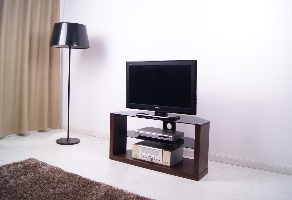 Design To Fit Walnut Plasma Tv Stand W/ Black Glass - Design To Fit D2f-211