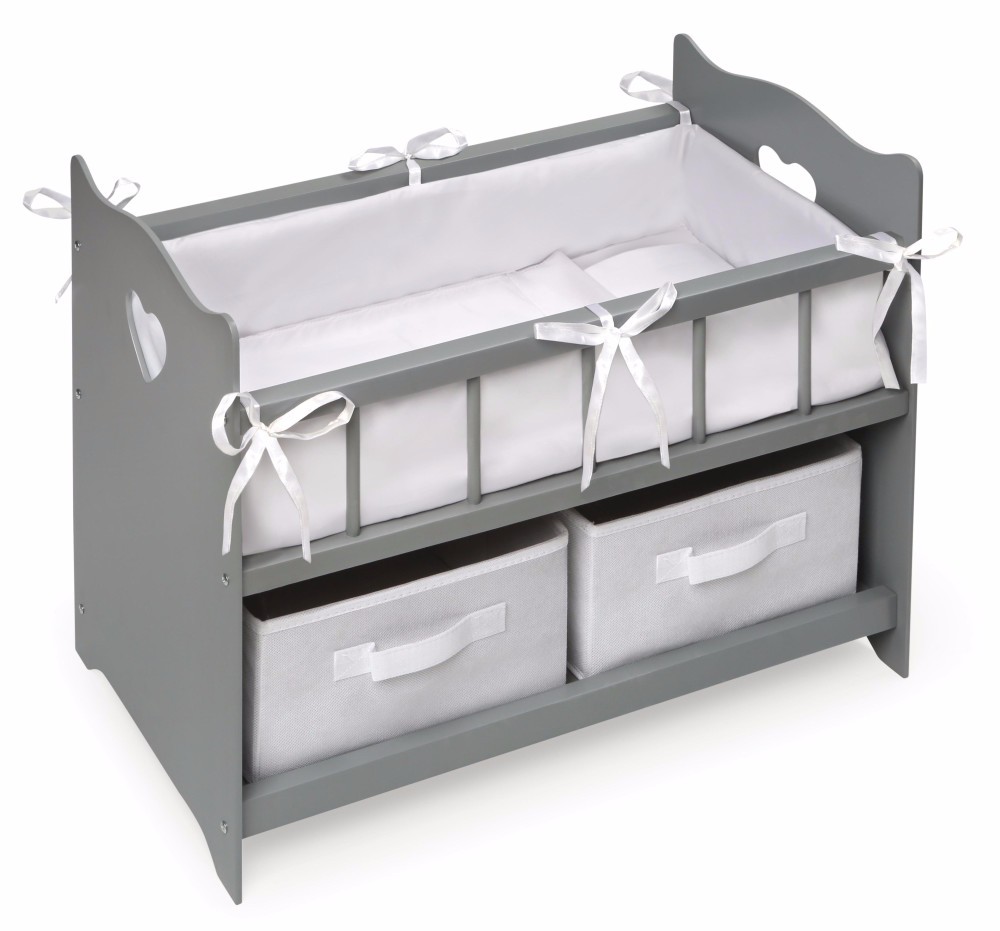 Doll Crib W/ Two Baskets And Free Personalization Kit In Executive Gray - Badger Basket 15405