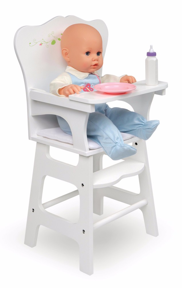Doll High Chair W/ Padded Seat In White Rose - Badger Basket 15301