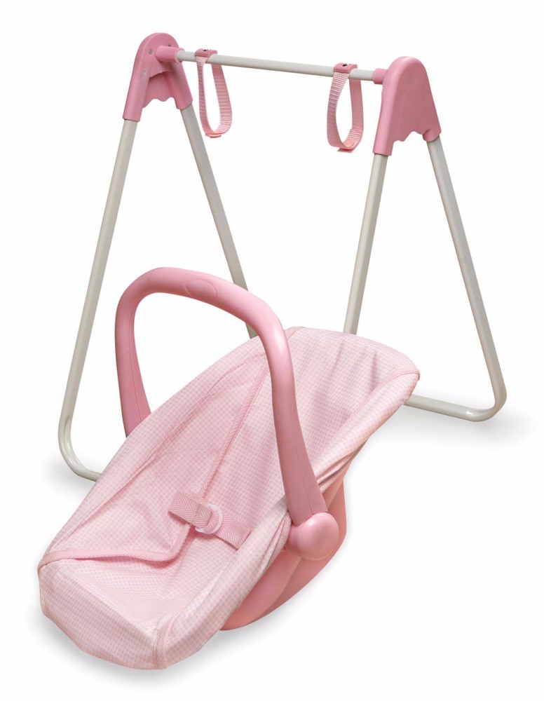 Doll Swing W/ Portable Carrier Seat In Pink/gingham - Badger Basket 01550