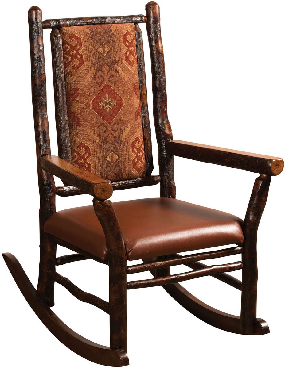 Ean Grandpa Rocker W/ Fabric Hickory Twigs & Red Oak, Rustic Alder Stained - Chelsea Home Furniture 420-1115
