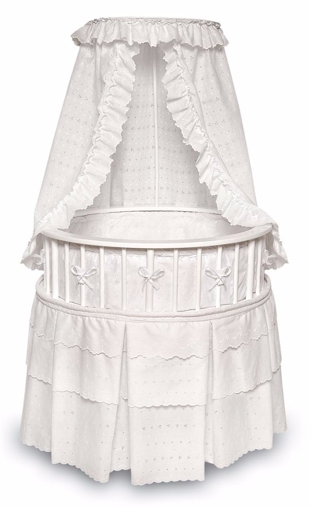 Elegance Round Baby Bassinet W/ Canopy In White - Badger Basket 00827
