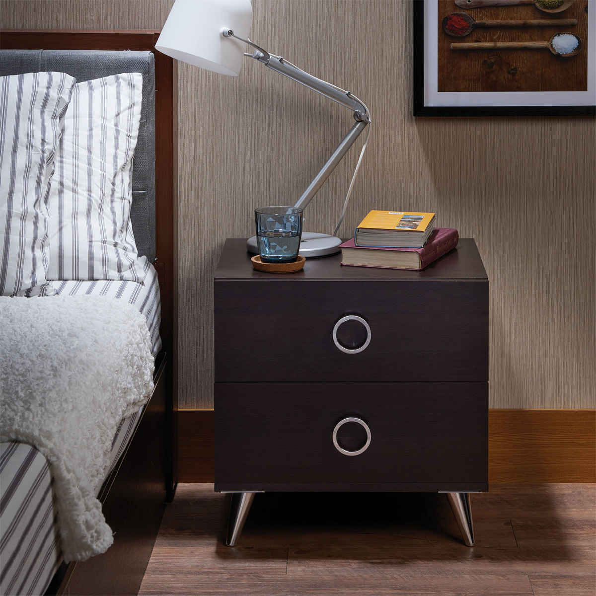 Picture of Elms Nightstand in Espresso & Chrome - Acme Furniture 97336