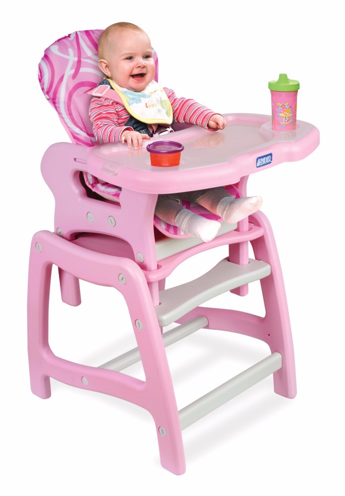 Envee Baby High Chair W/ Playtable Conversion In Pink/white - Badger Basket 00938