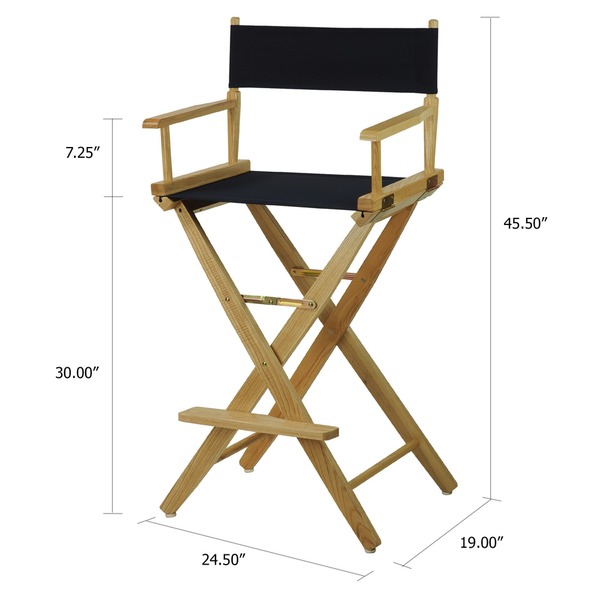 Extra-wide Premium 30" Directors Chair Natural Frame W/ Black Color Cover - Casual Home 206-30/032-15