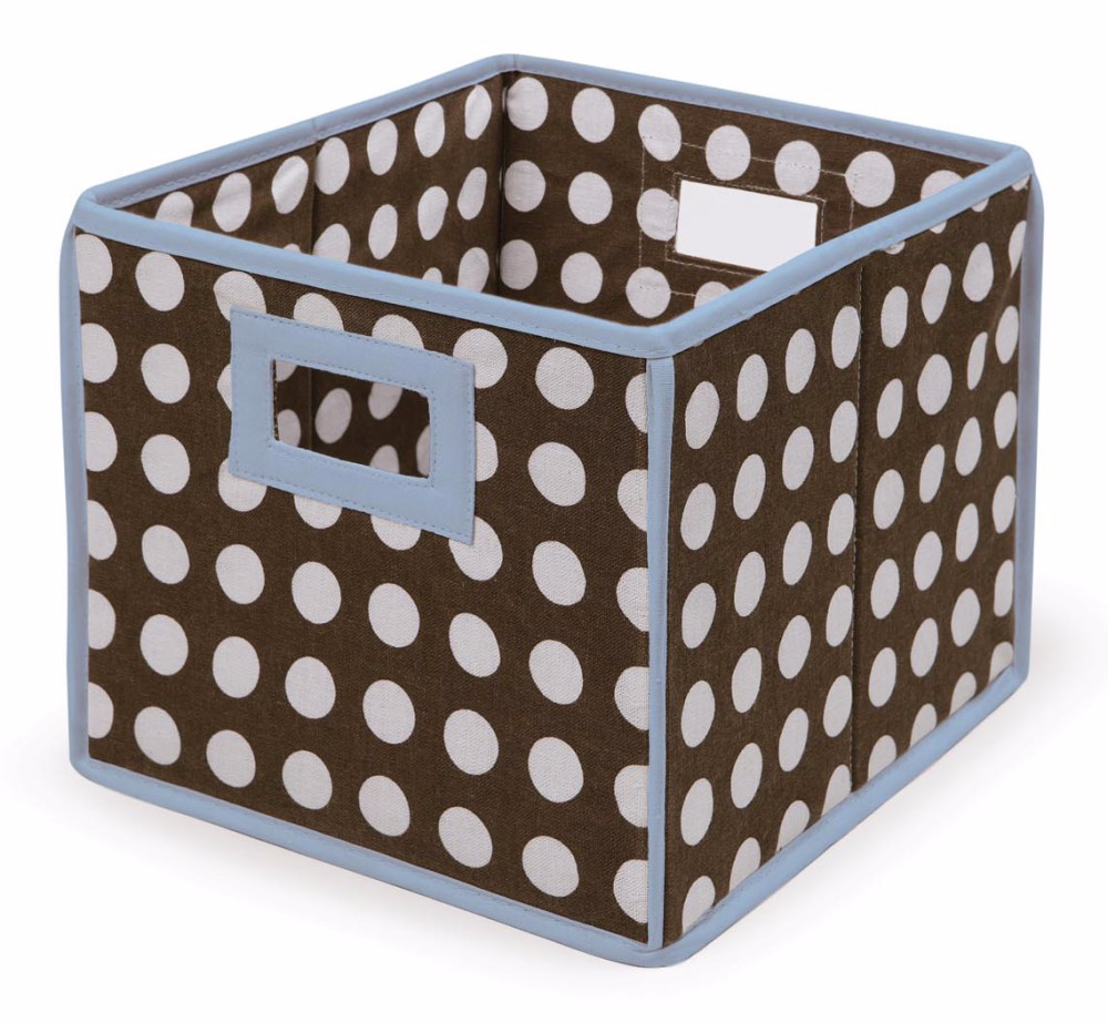 Folding Basket/storage Cube In Blue Trim/brown Polka Dot - Badger Basket 00225