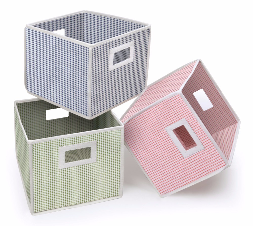 Folding Basket/storage Cube In Sage Gingham - Badger Basket 00842