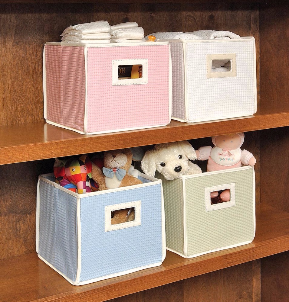 Folding Basket Storage Cube In White Waffle - Badger Basket 00846