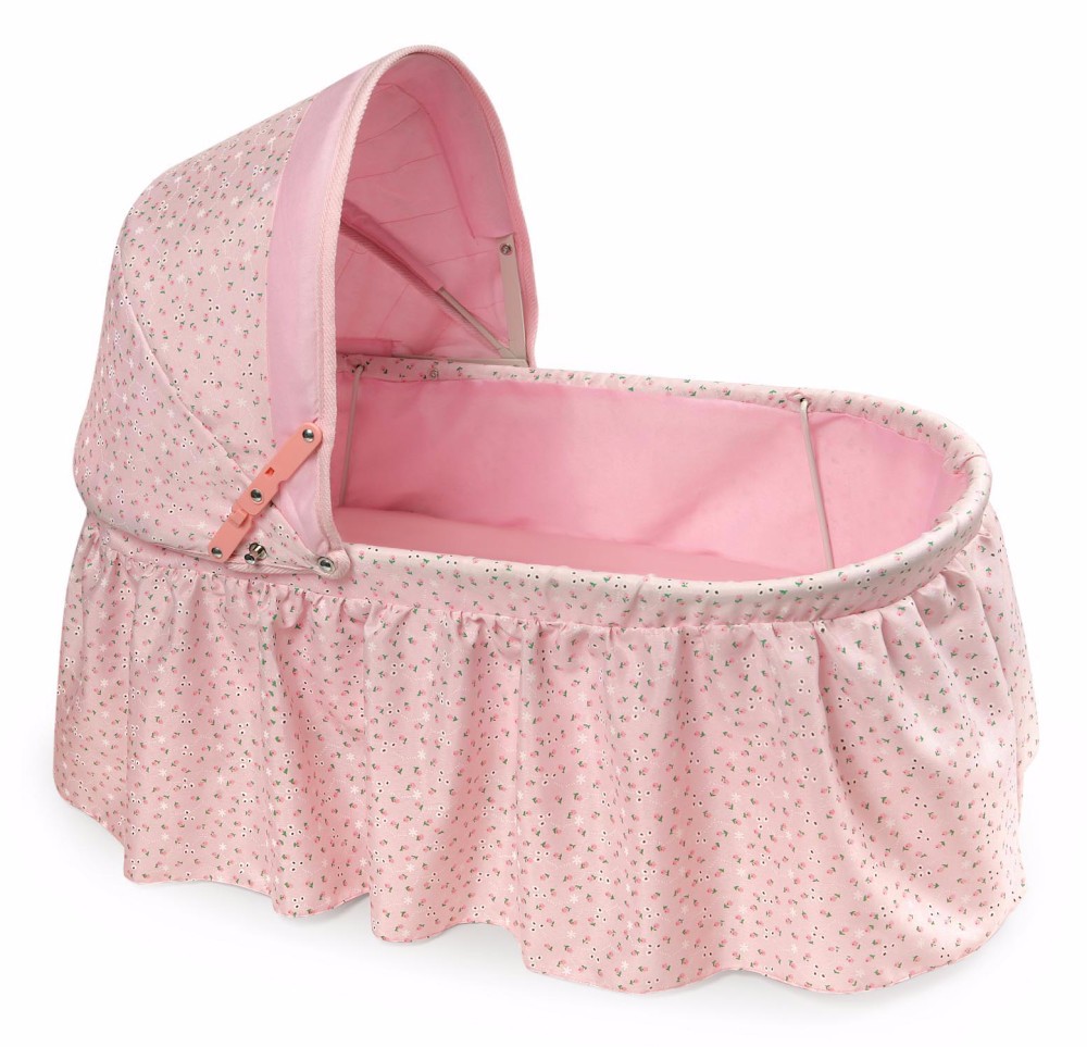 Folding Doll Cradle W/ Hood In Pink/rosebud - Badger Basket 00362