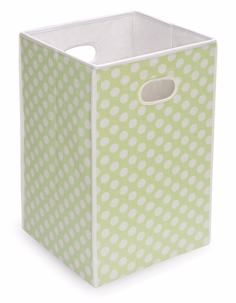 Folding Hamper Storage Bin In Sage W/ White Polka Dots - Badger Basket 21200