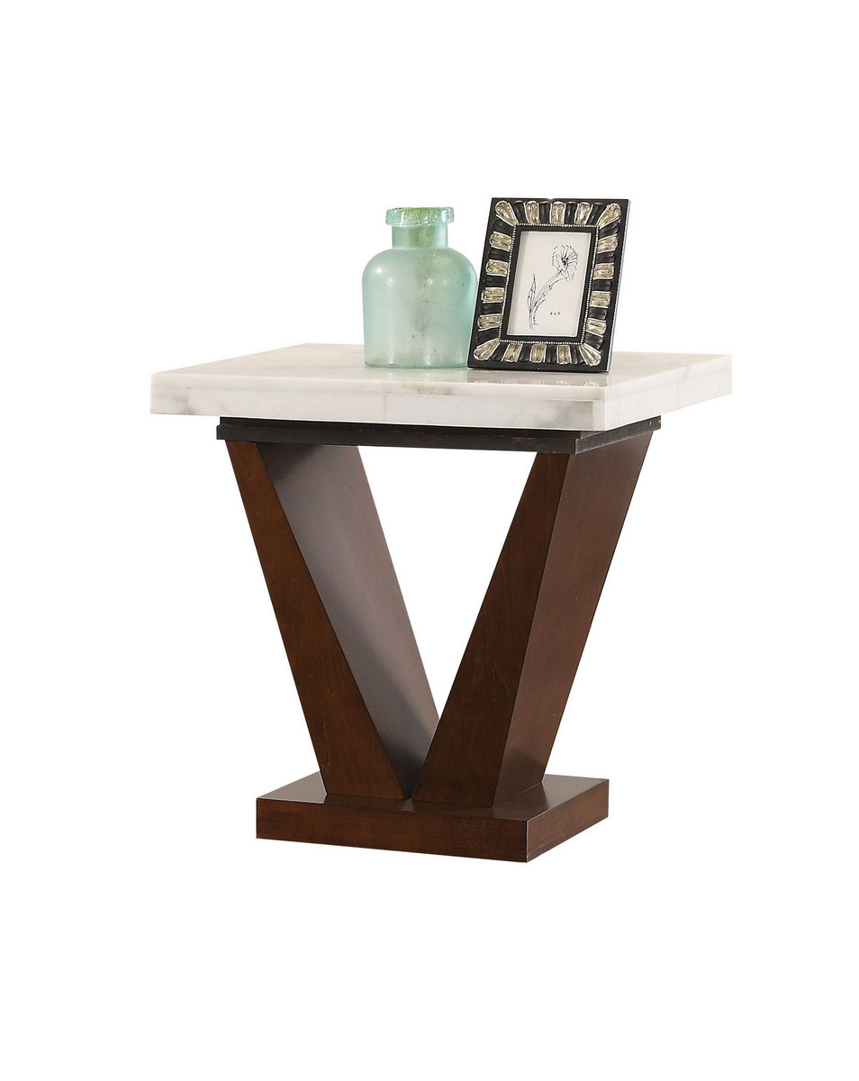 Forbes End Table In White Marble & Walnut - Acme Furniture 83337