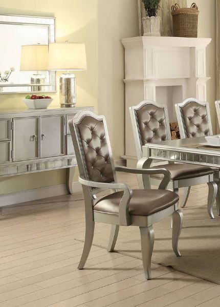 Francesca Arm Chair (set-2) In Silver Pu & Champagne - Acme Furniture 62083