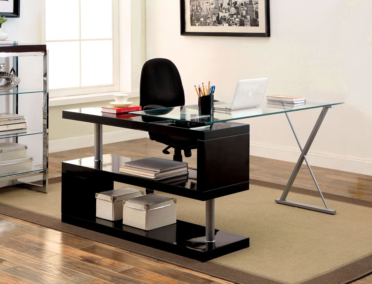 Convertible Executive Desk Black Furniture Of America