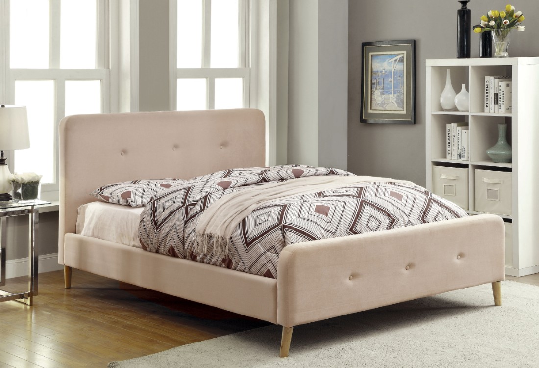 Queen Platform Bed Beige Furniture Of America