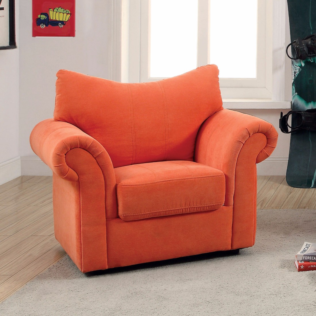 Furniture Of America Lucia Contemporary Plush Kids Chair In Orange - Enitial Lab Idf-6004or