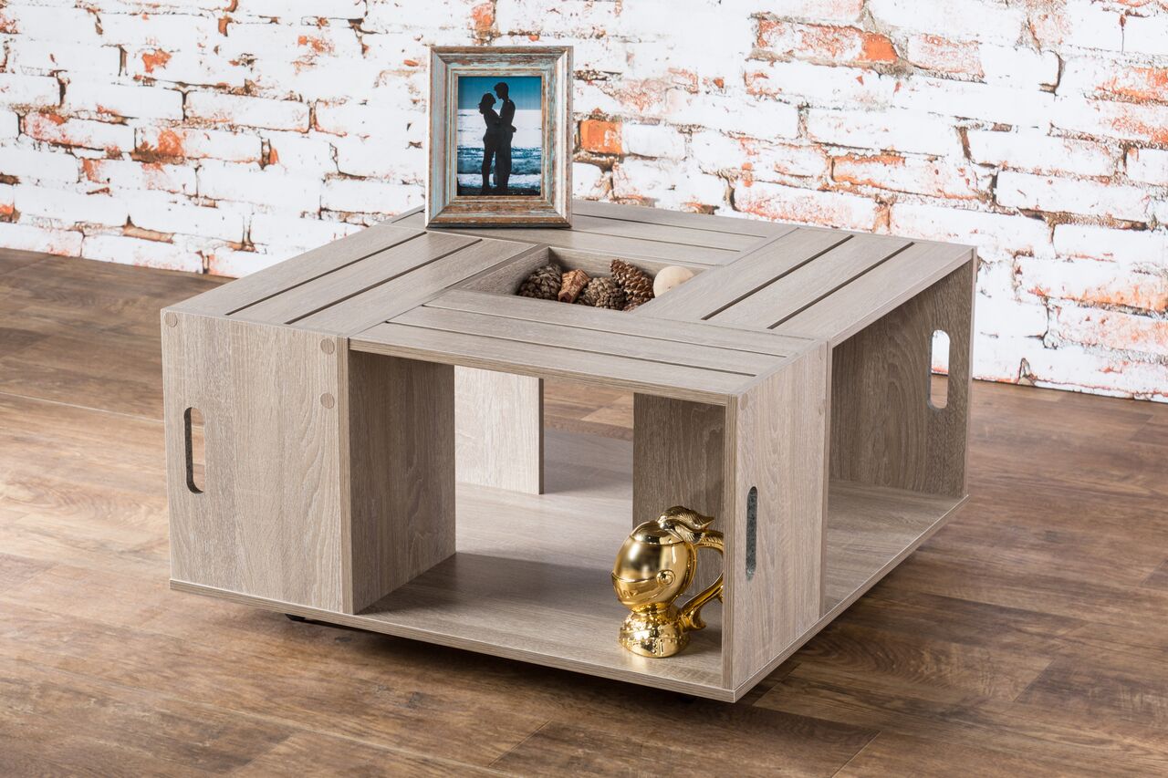 Furniture Of America Ulley Weathered White Crate-inspired Coffee Table - Enitial Lab Ynj-142-11