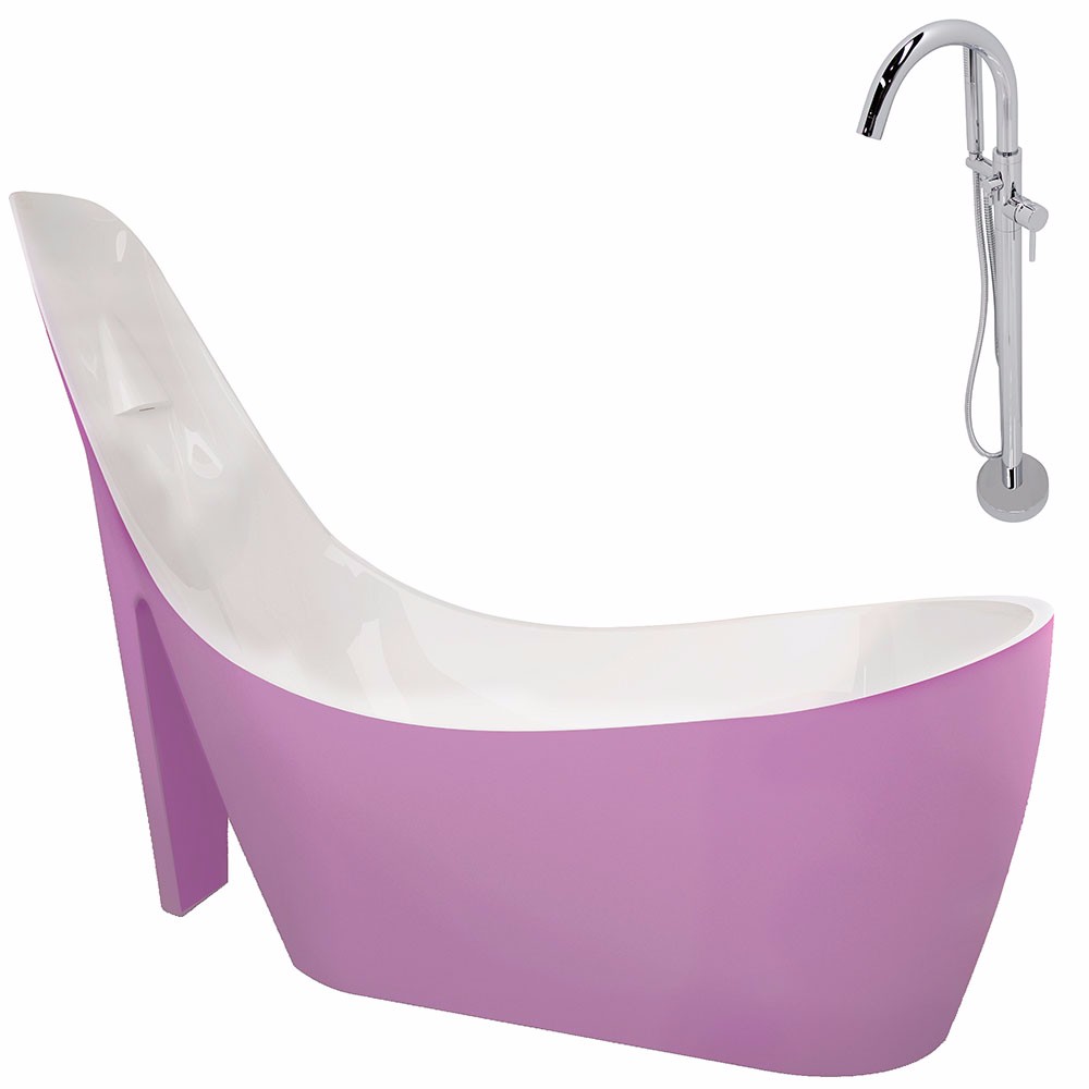 Gala 67 ft Acrylic Slipper Flatbottom Non Whirlpool Bathtub in Rose Pink Kros Faucet in Chrome ANZZI FT219 0025