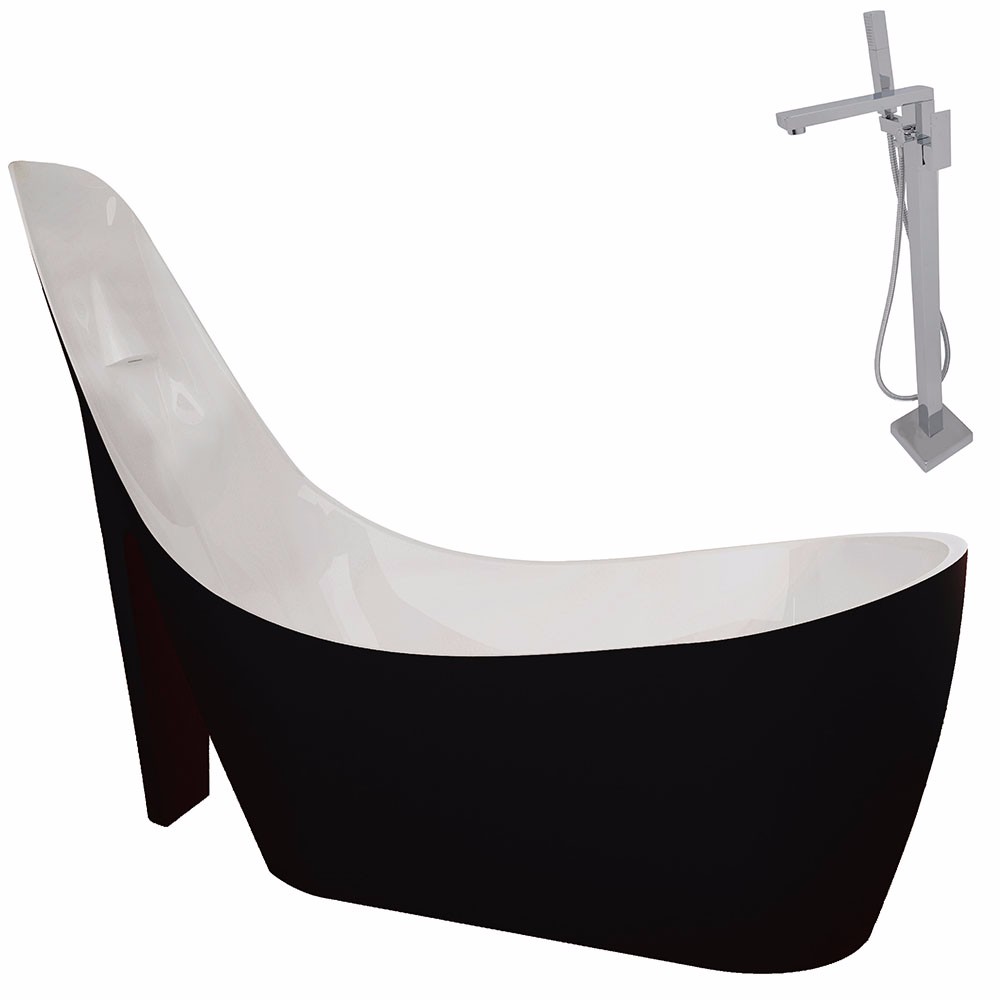 Gala 67 ft Acrylic Slipper Flatbottom Non Whirlpool Bathtub in Stellar Black Dawn Faucet in Chrome ANZZI FT220 0028