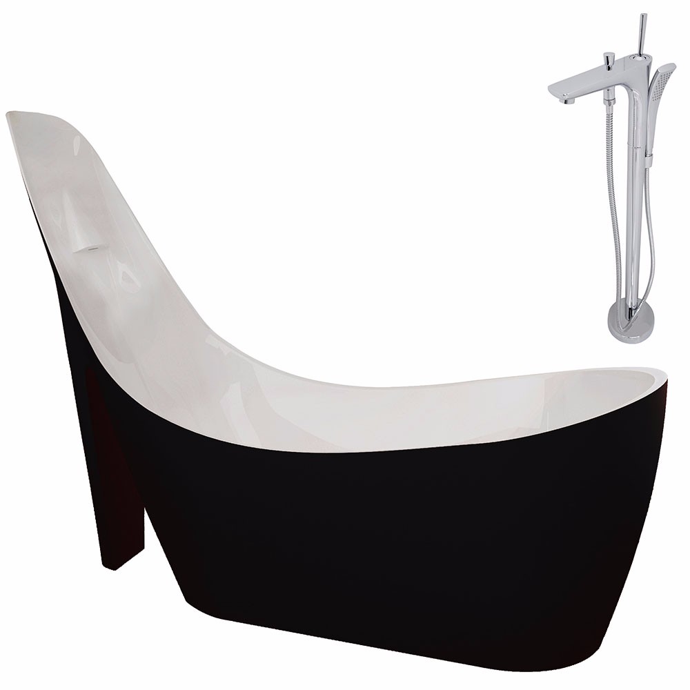 Gala 67 ft Acrylic Slipper Flatbottom Non Whirlpool Bathtub in Stellar Black Kase Faucet in Chrome ANZZI FT220 0029