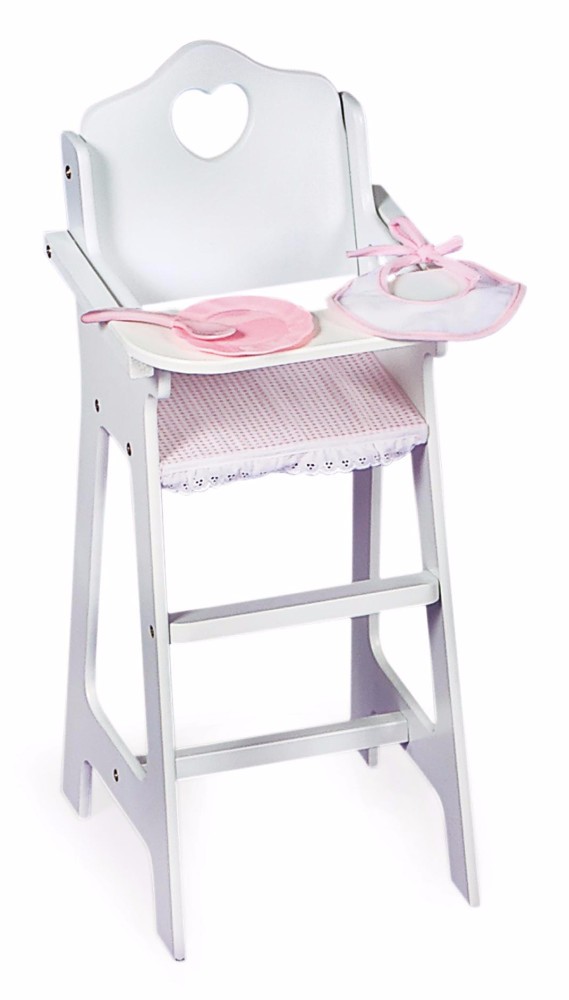 Gingham Doll High Chair W/ Accessories And Free Personalization Kit - Badger Basket 01013