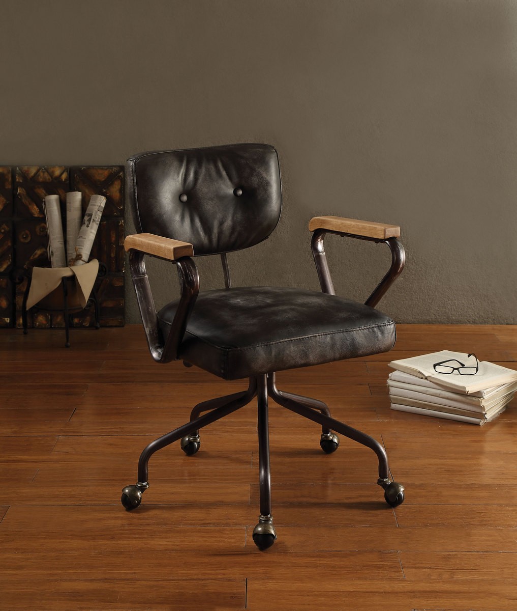 Hallie Executive Office Chair In Vintage Black Top Grain Leather - Acme Furniture 92411