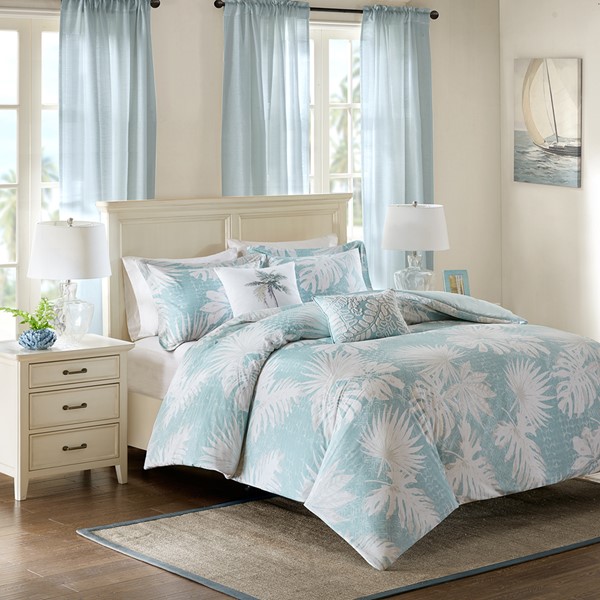 Harbor House Palm Grove Full/queen Cotton Printed 5 Piece Duvet Cover Set In Blue - Olliix Hh12-1616