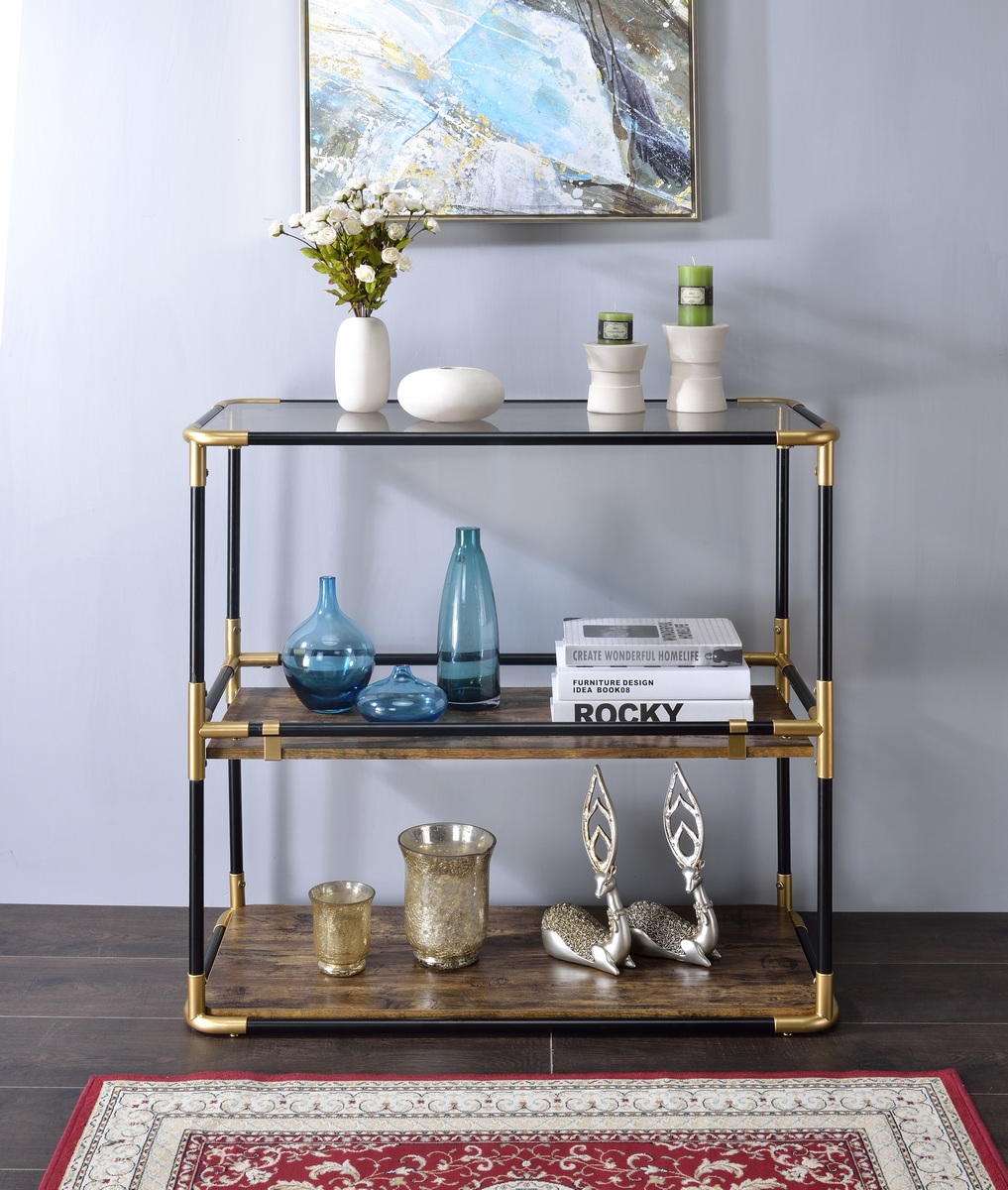Heleris Console Table In Black/gold & Clear Glass - Acme Furniture 90319
