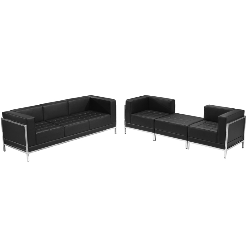 Flash Black Leather Sofa Lounge Chair Set