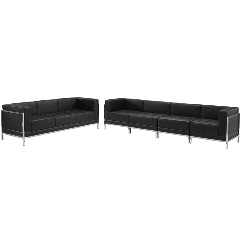 Flash Black Leather Sofa Set
