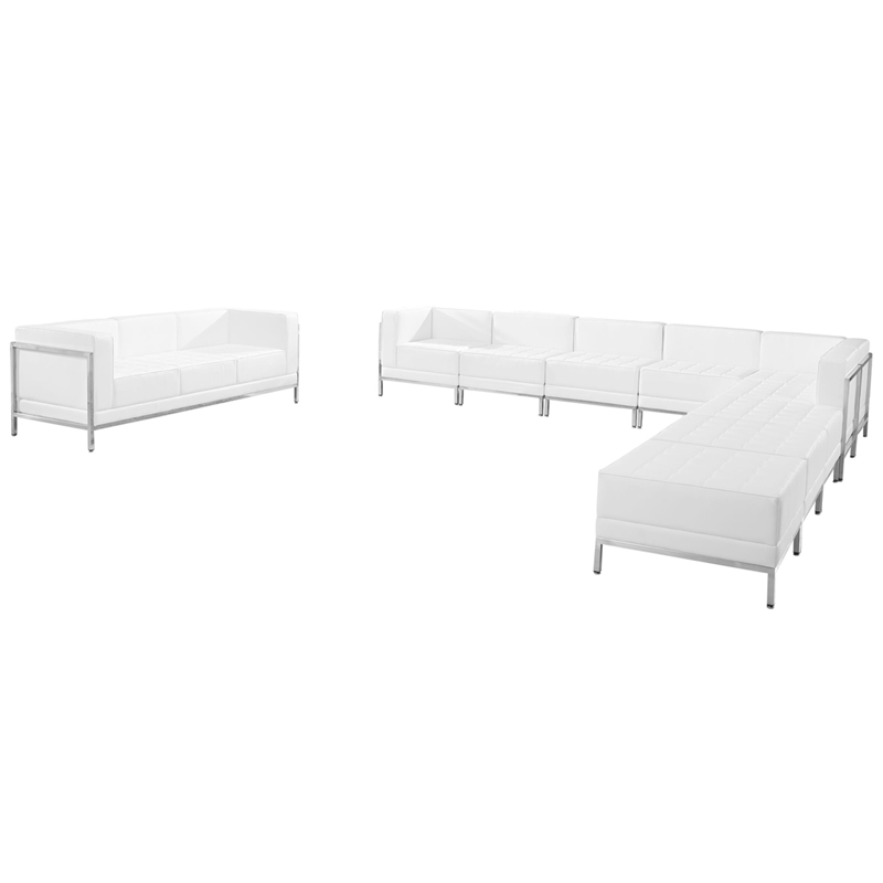 Flash White Leather Sectional Sofa Set