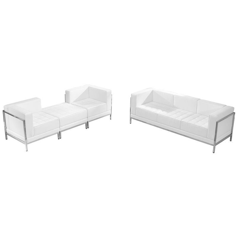 White Leather Sofa Lounge Chair Set